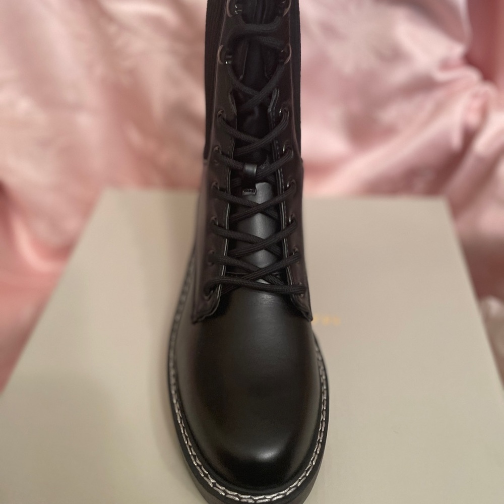 NIB Marc Fisher  “Lamit2” Black faux leather sweater cuff lace up bootie